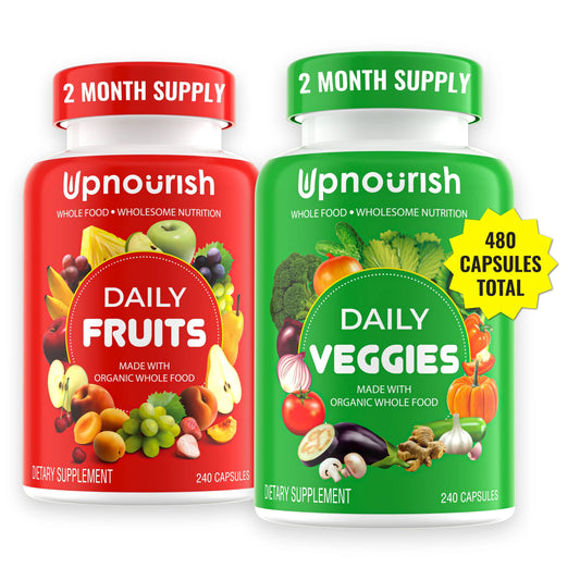 Organic Fruits and Veggies Supplement - Support Diet Balance, Body Cleanse & Energy - 480 Fruits and Super Greens Capsules from Nature - Fruit and Vegetable Supplements for Adults &