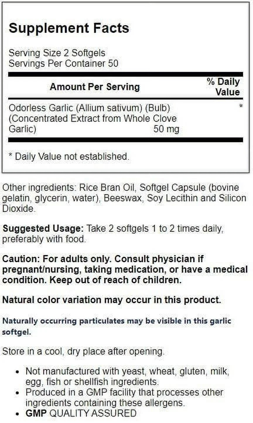Foods Odorless Garlic 50 Mg 100 Sgels