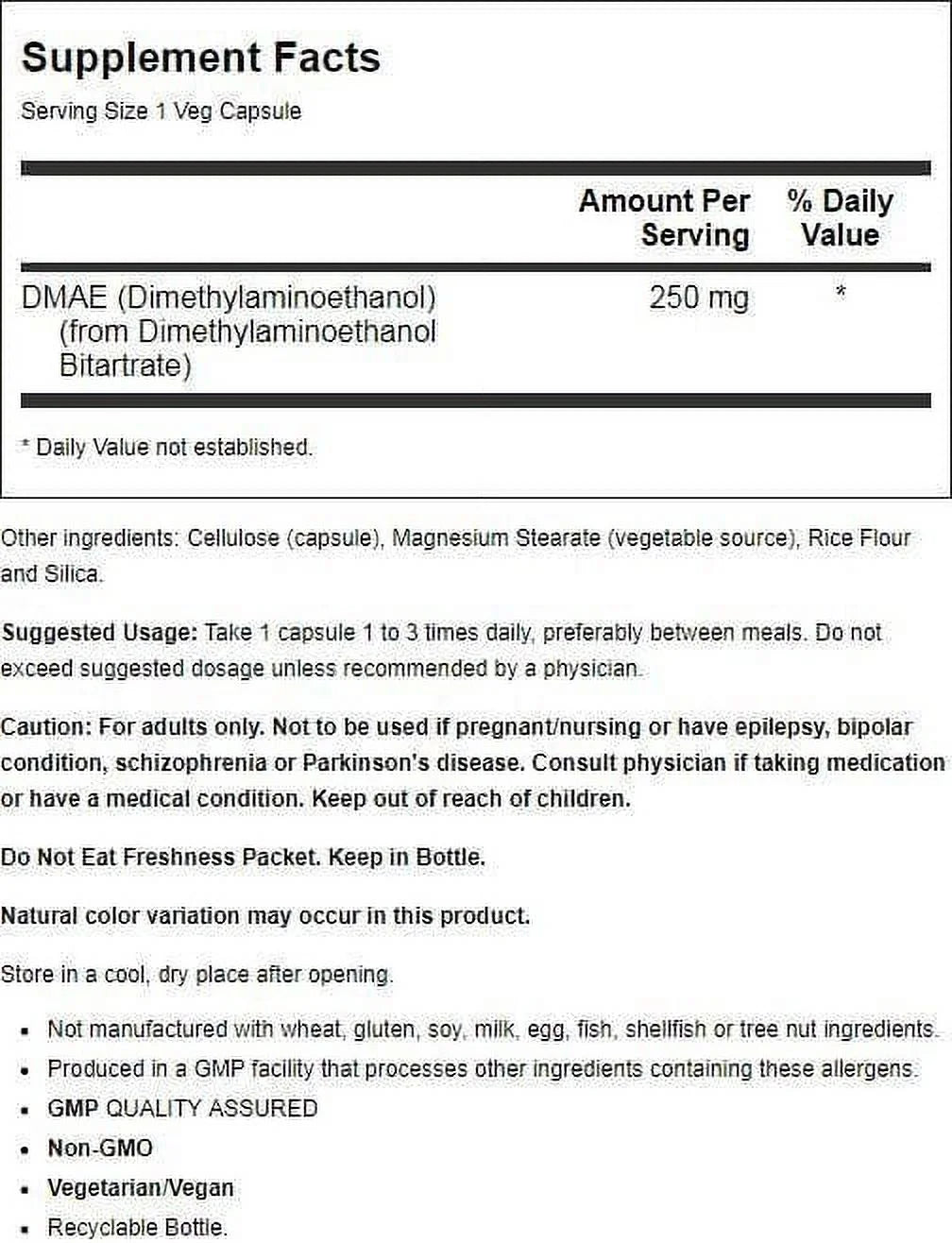 DMAE 250 Mg by  Foods 100 Vegetarian Capsules