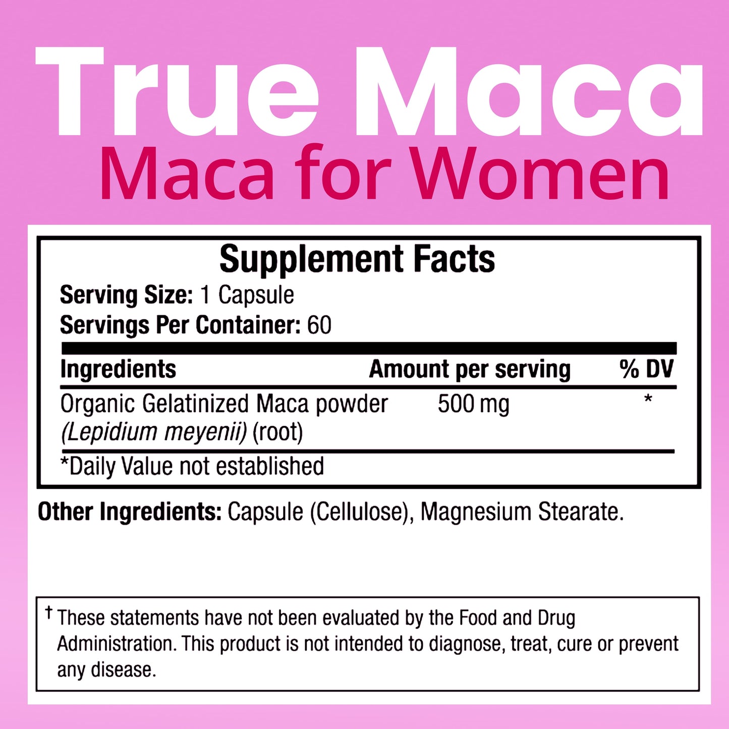 Maca for Women Libido, Function and Fertility for Female Organic Gelatinized Maca Powder Mood Support, Reproductive Health and Energy 500 Mg 60 Capsules