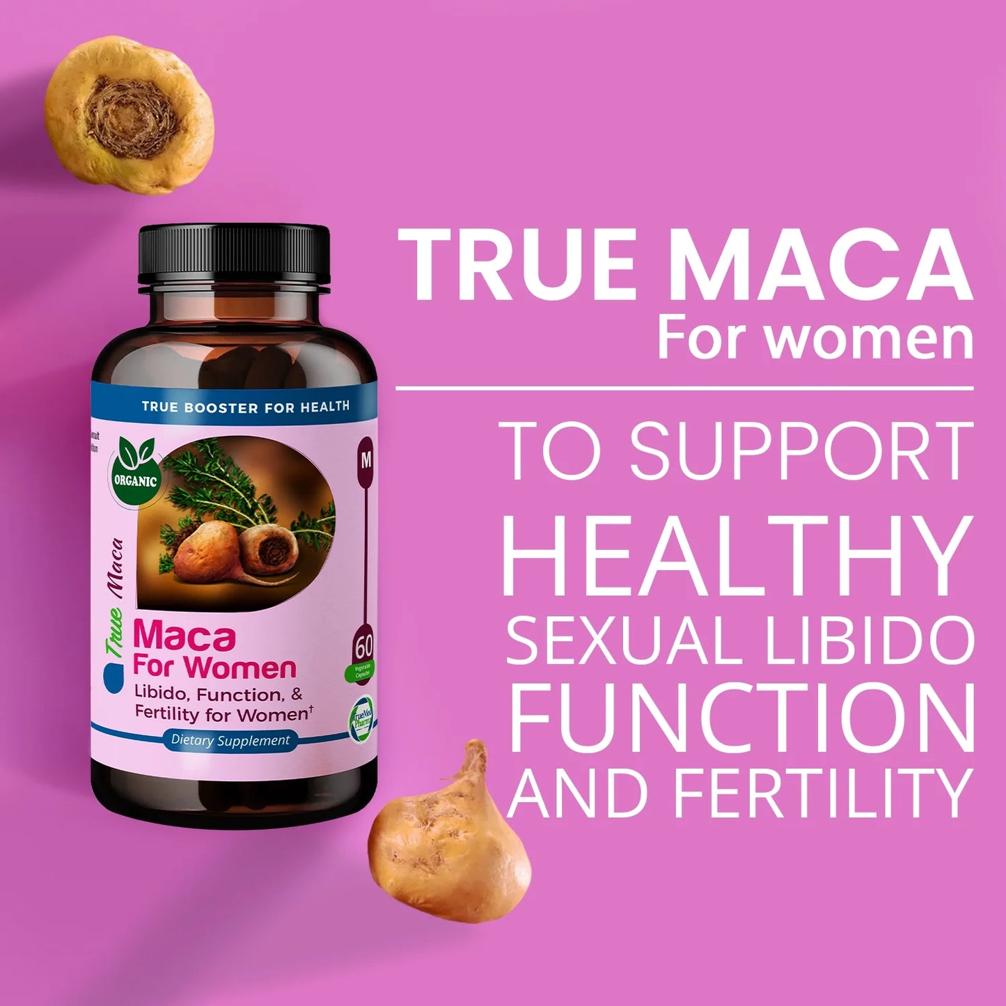 Maca for Women Libido, Function and Fertility for Female Organic Gelatinized Maca Powder Mood Support, Reproductive Health and Energy 500 Mg 60 Capsules