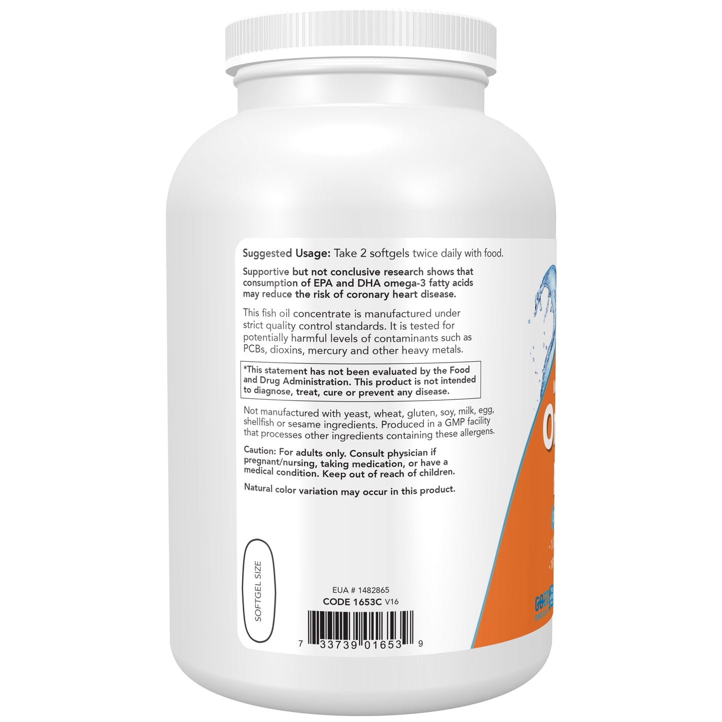 Supplements, Omega-3 180 EPA / 120 DHA, Molecularly Distilled, Cardiovascular Support, 500 Softgels