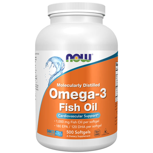 Supplements, Omega-3 180 EPA / 120 DHA, Molecularly Distilled, Cardiovascular Support, 500 Softgels