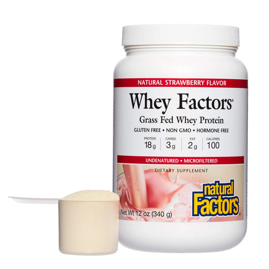 Whey Factors, Grass Fed Whey Protein Concentrate, Aids Muscle Development and Immune Health, Strawberry, 12 Oz