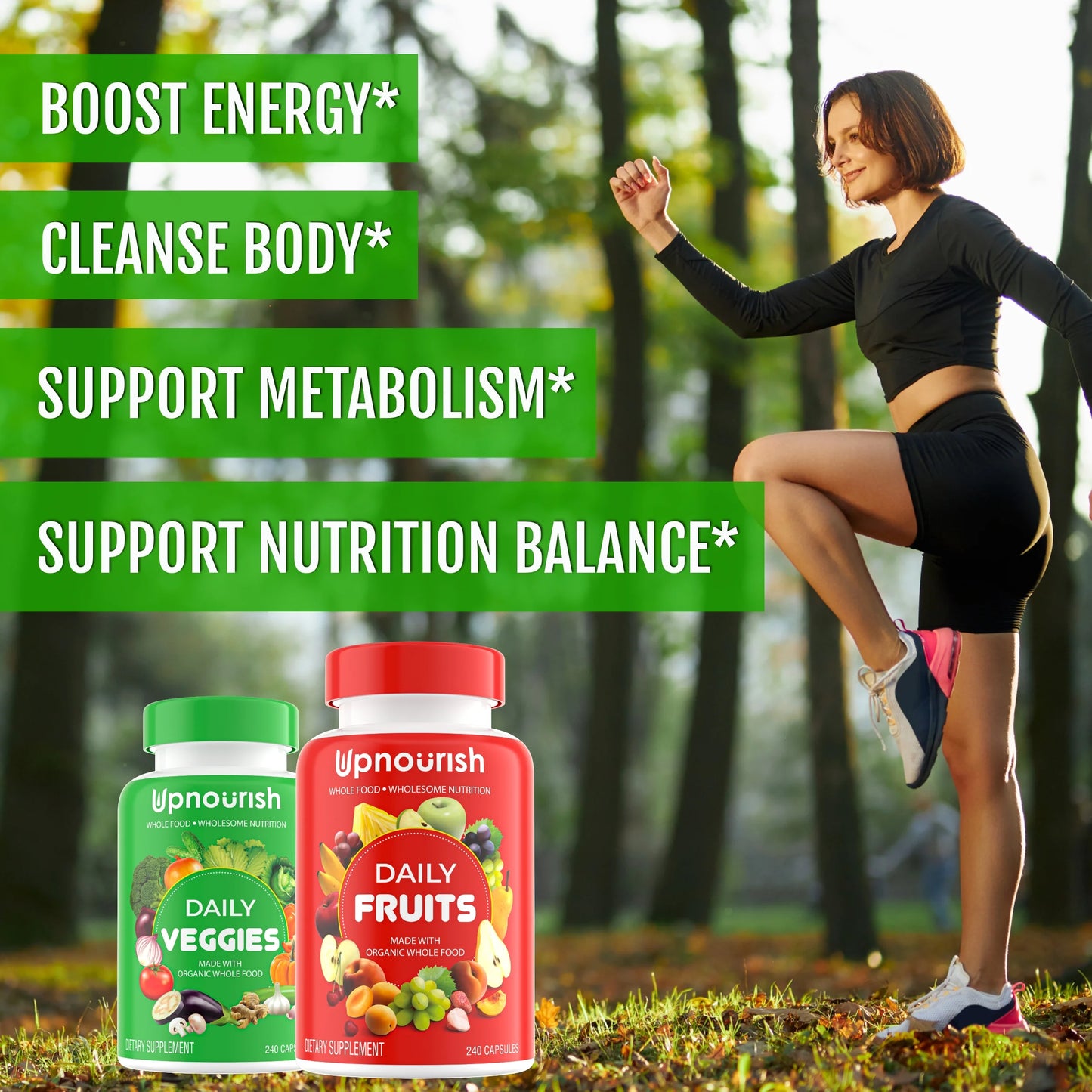 Organic Fruits and Veggies Supplement - Support Diet Balance, Body Cleanse & Energy - 480 Fruits and Super Greens Capsules from Nature - Fruit and Vegetable Supplements for Adults &