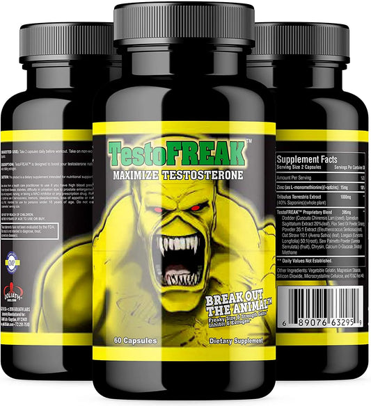 Testofreak 100% Natural Testosterone Booster for Size and Strength 60Ct Max 1410Mg per Serving by